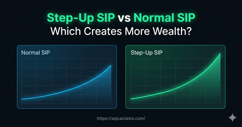 Step-Up SIP vs Normal SIP comparison showing long term wealth growth and annual SIP increase impact