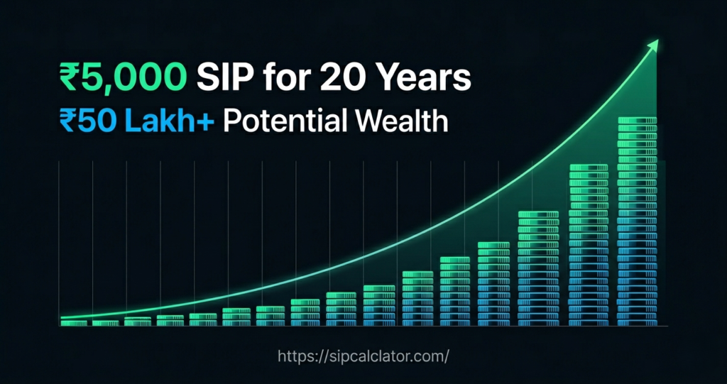 ₹5000 SIP for 20 years growth chart showing wealth accumulation through compounding in mutual funds